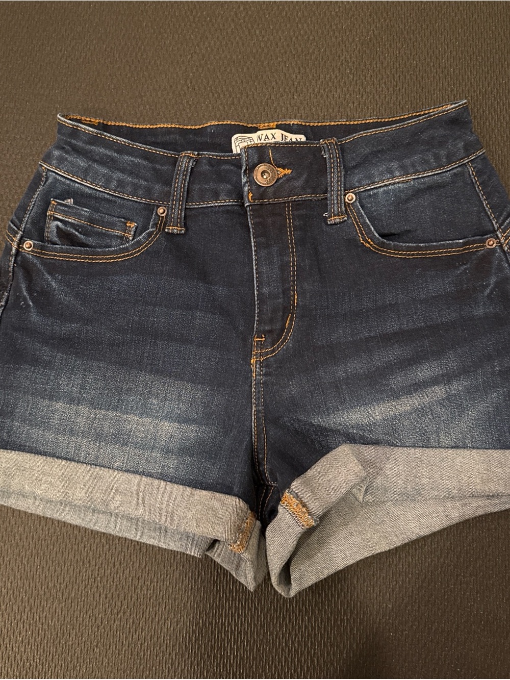 Wax Jean Dark Blue High-Waist Rolled-Hem Denim Shorts